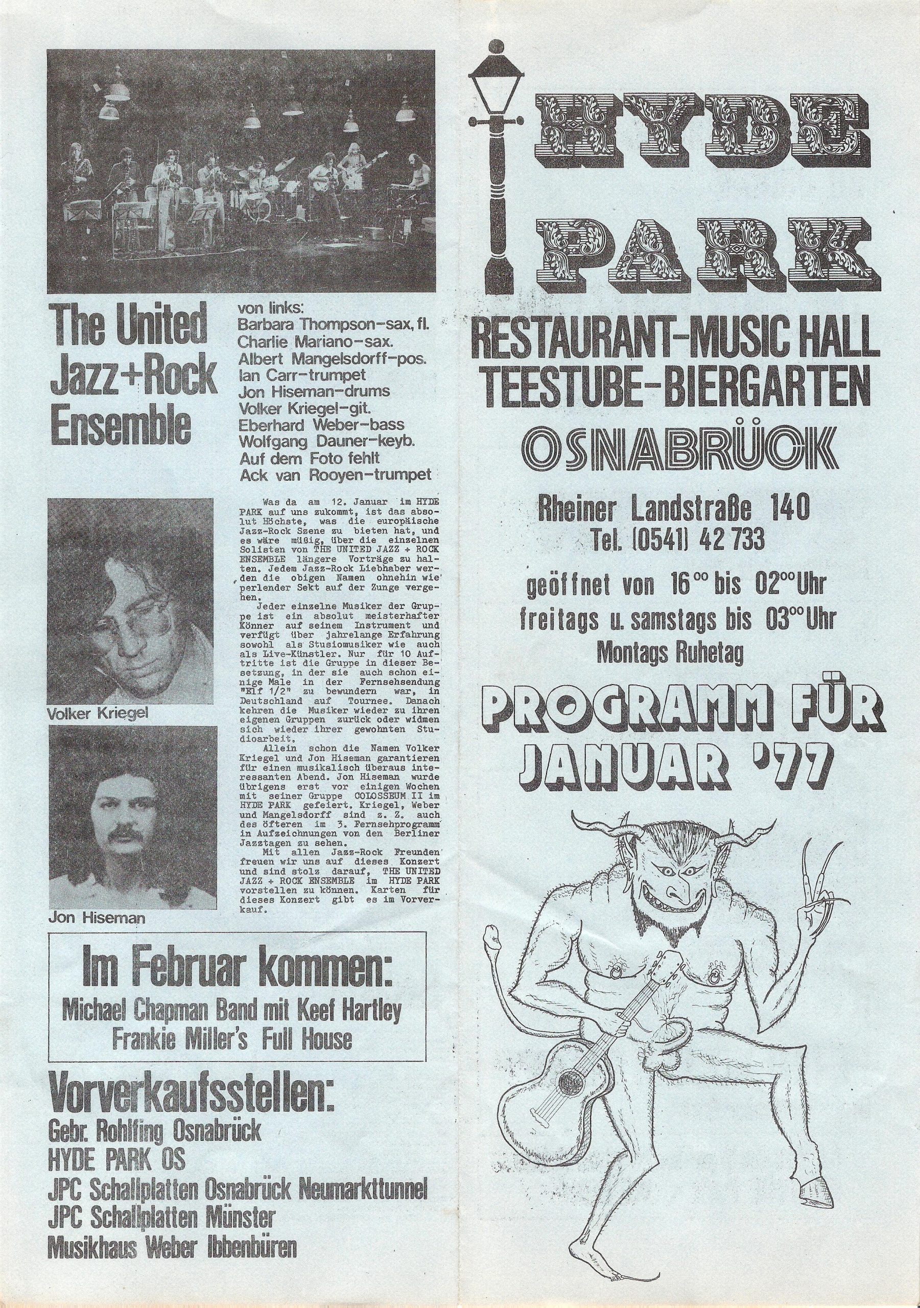 United Jazz Ensemble im Hyde Park Ja. 1977