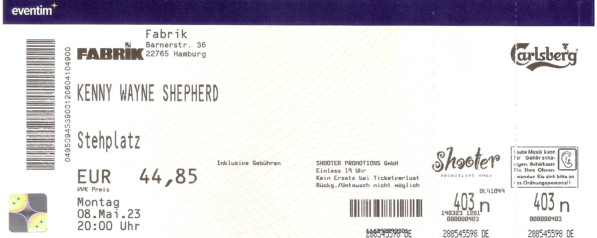 Ticket Kenny Wayne Shepherd, Hamburg "Fabrik", 08.05.2023