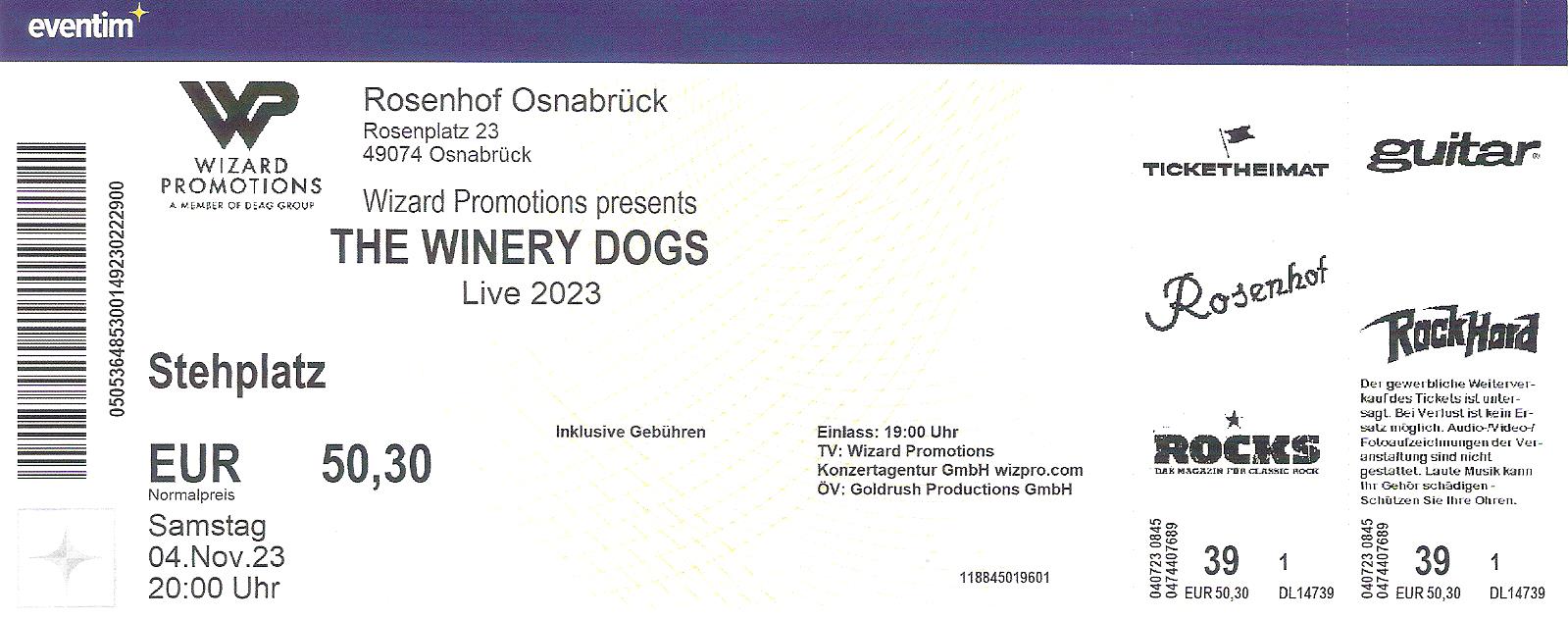 Winery DogsTicket 2023 Rosenhof
