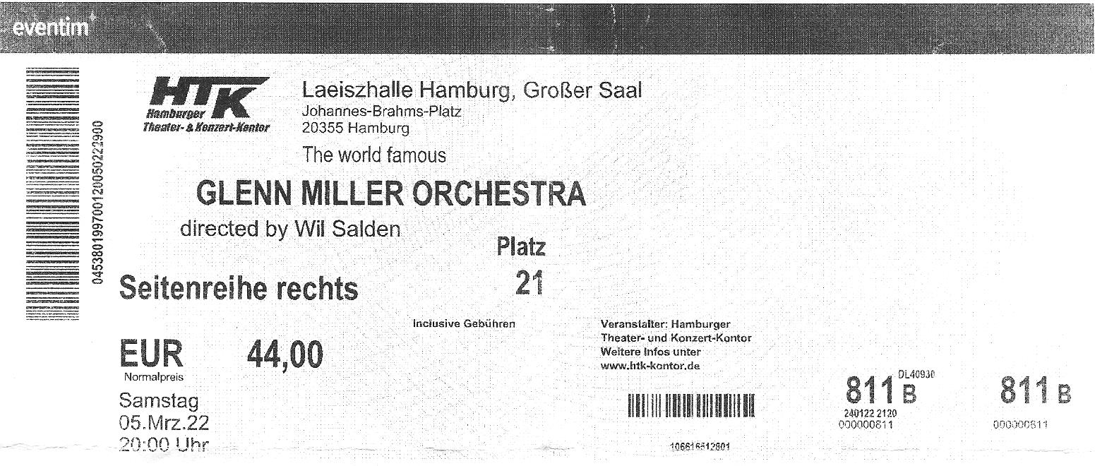 Ticket, Glenn Miller Orchestra, Laeiszhalle Hamburg, 05.03.2022